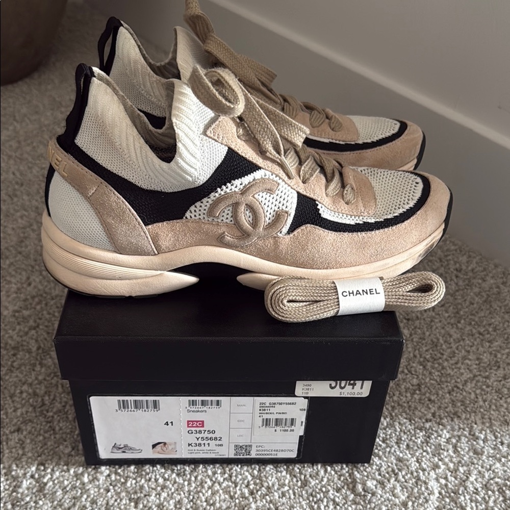 Chanel Beige and Black Sneakers